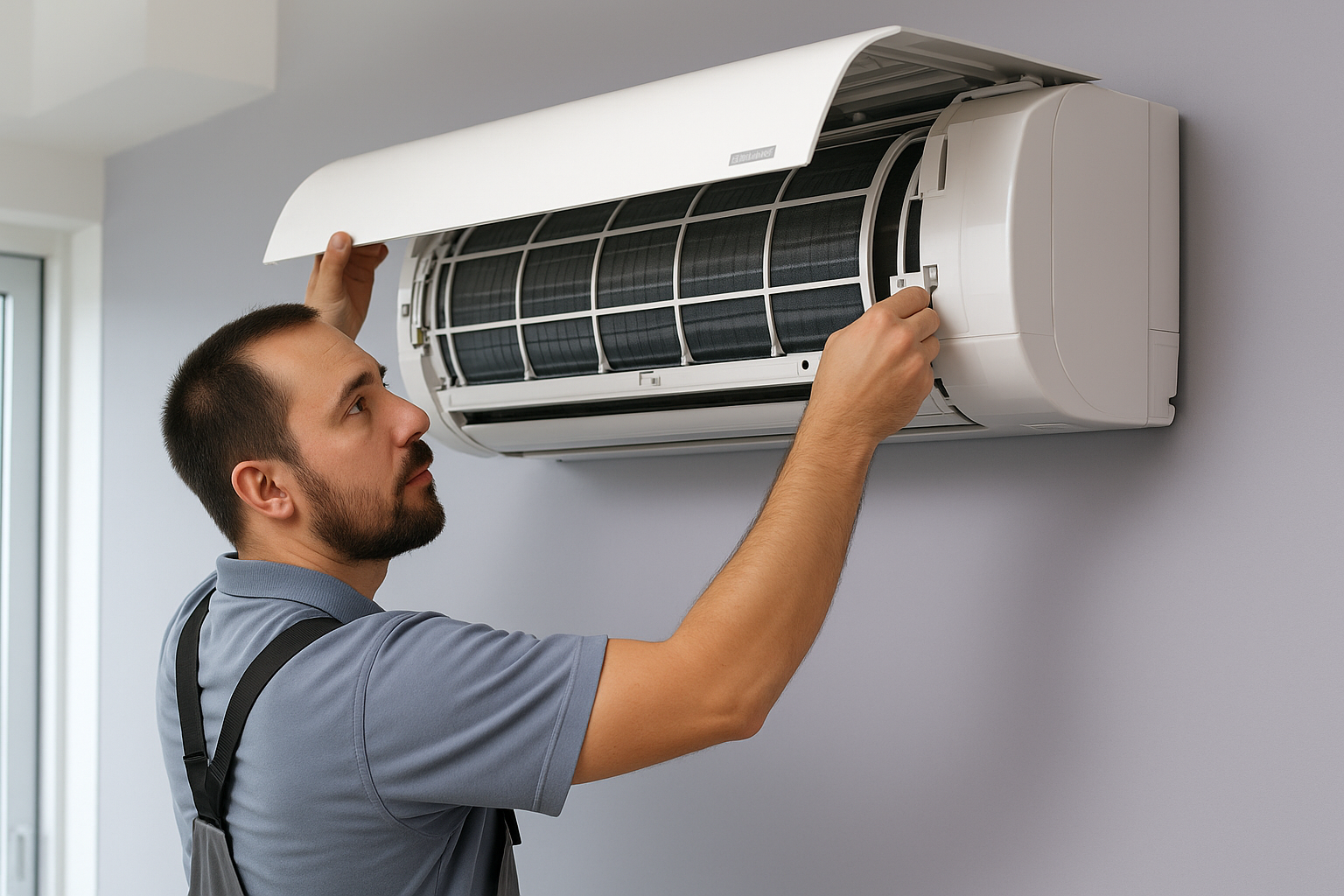 Moderne airconditioning unit in een woonkamer